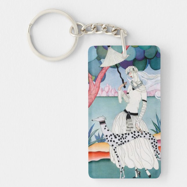 Lady with Dalmatian Dog - Helen Dryden Key Ring (Front)