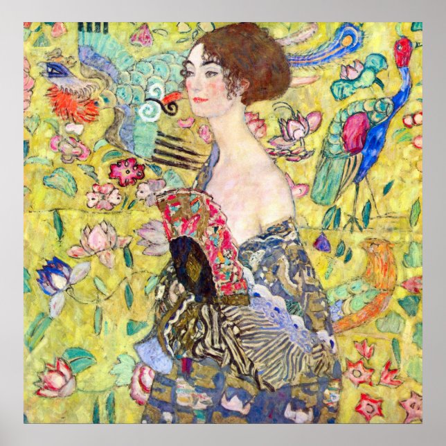Lady with fan by Gustav Klimt Poster (Front)
