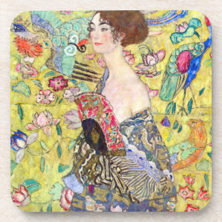 Lady with Fan by Gustav Klimt, Vintage Japonism Coaster