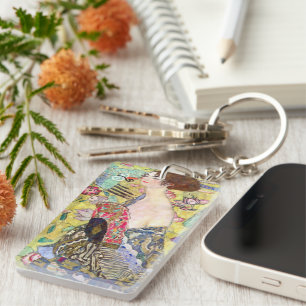 Lady with Fan by Gustav Klimt, Vintage Japonism Key Ring