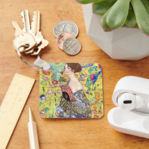 Lady with Fan by Gustav Klimt, Vintage Japonism Key Ring