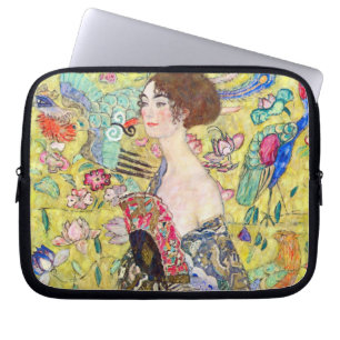 Lady with Fan by Gustav Klimt, Vintage Japonism Laptop Sleeve