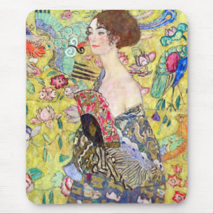 Lady with Fan by Gustav Klimt, Vintage Japonism Mouse Mat