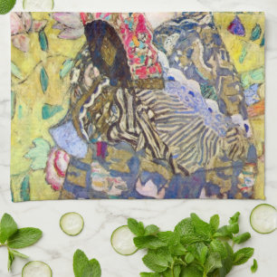 Lady with Fan by Gustav Klimt, Vintage Japonism Tea Towel