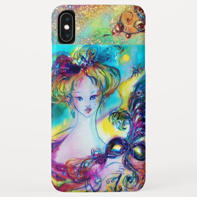 LADY WITH FEATHERED MASK Venetian Masquerade Night Case-Mate iPhone Case (Back)