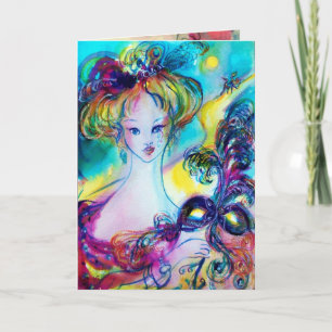 LADY WITH FEATHERED MASQUERADE MASK  Birthday Card