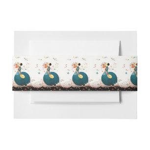 LADY WITH FLOWER BOUQUET AND BUTTERFLIES INVITATION BELLY BAND