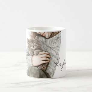 Lady with Grey Cat Coffee Mug