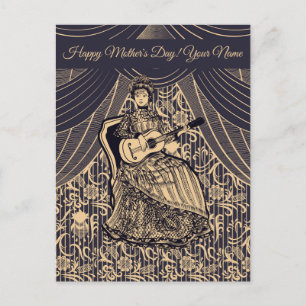 Lady with guitar  holiday postcard