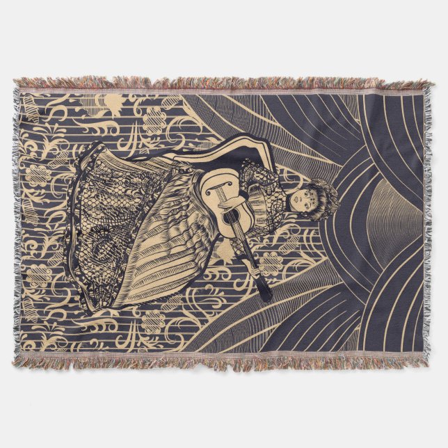 Lady with guitar throw blanket (Front)