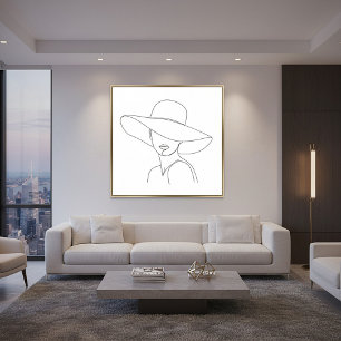 Lady with hat minimalist line drawing canvas print