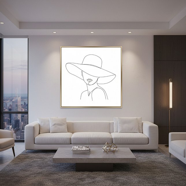 Lady with hat minimalist line drawing canvas print (Creator Uploaded)