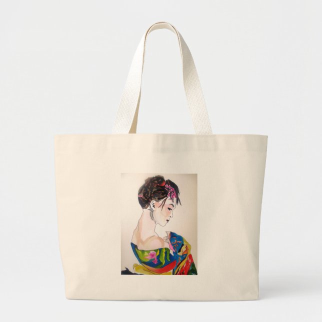 Lady with kimono large tote bag (Front)