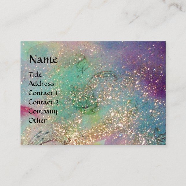 LADY WITH MASK IN THE NIGHT ,Gold Blue Sparkles Business Card (Front)