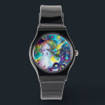 LADY WITH MASK / Venetian Masquerade Ball,black Watch<br><div class="desc">Colourful , whimsical , vibrant watercolor painting in bright red, pink, fuchsia, blue, purple, yellow colours with gold,  silver foil and iridescent colours inspired from Carnival in Venice.




Watercolor by Bulgan Lumini.

 .</div>