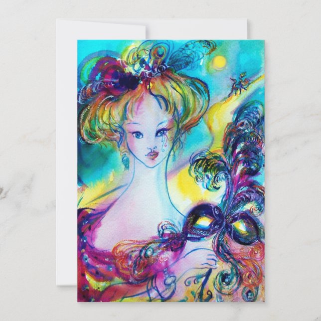 LADY WITH MASK / Venetian Masquerade Ball,gold Announcement (Front)