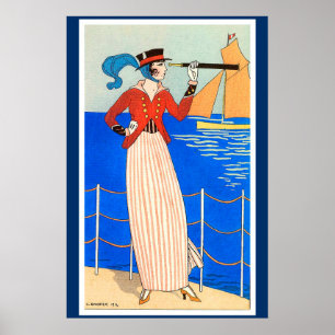 LADY WITH MONOCLE ART DECO NAUTICAL BEAUTY FASHION POSTER