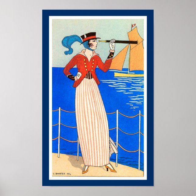 LADY WITH MONOCLE ART DECO NAUTICAL BEAUTY FASHION POSTER (Front)