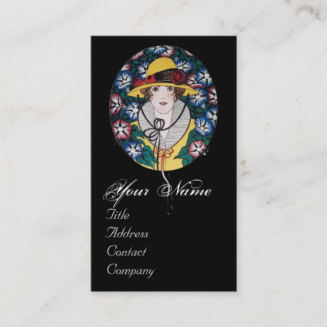 Lady with Morning Glories Monogram Business Card (Front)