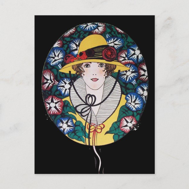 Lady with Morning Glories Postcard (Front)