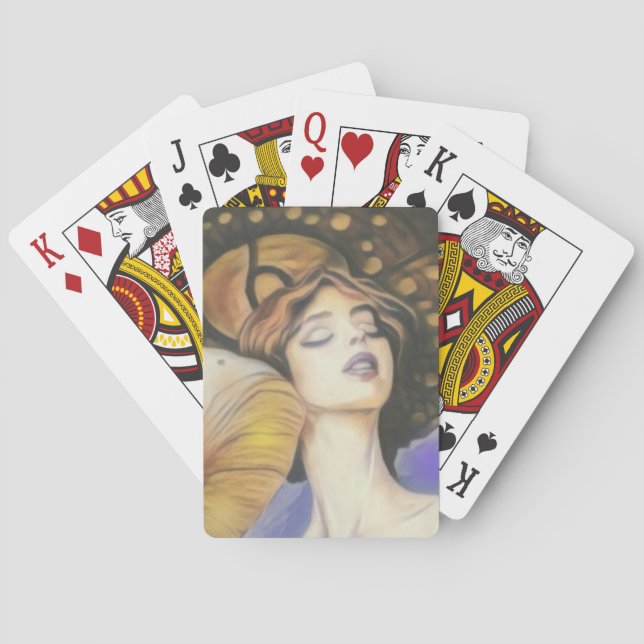 lady with mushroom deck of cards brown tones (Back)