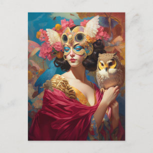 Lady With Owl Fantasy Art Postcard