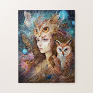 Lady With Owl Surreal Fantasy Art Jigsaw Puzzle