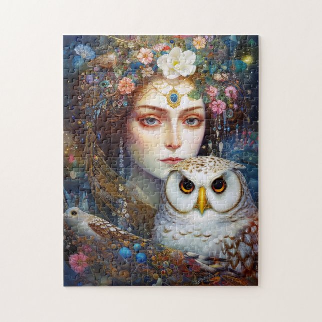 Lady With Owl Surreal Fantasy Art Jigsaw Puzzle (Vertical)
