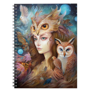 Lady With Owl Surreal Fantasy Art Notebook