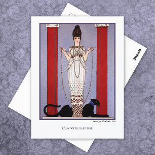 Lady with Panther George Barbier Fashion Postcard
