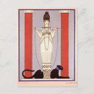 Lady With Panther Vintage Art Deco Style Postcard