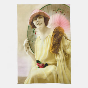 Lady with parasol tea towel