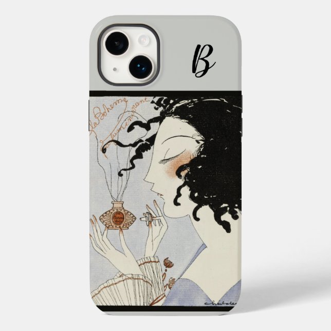 LADY WITH PERFUME BOTTLE ART DECO BEAUTY Monogram Case-Mate iPhone Case (Back)