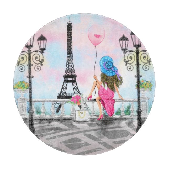 Lady with Pink Balloon Cutting Board  I Love Paris (Front)