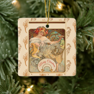 Lady with Poppies in Her Hair, Christmas tree Ceramic Ornament