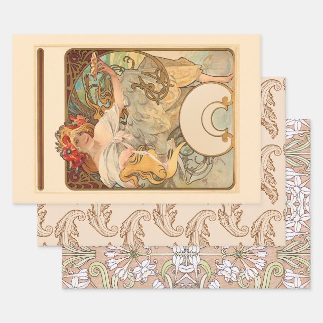 Lady with Poppies in Her Hair, Gift  Wrapping Paper Sheet (Set)