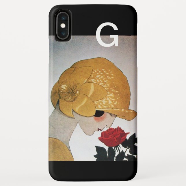 LADY WITH RED ROSE ART DECO MONOGRAM Case-Mate iPhone CASE (Back)