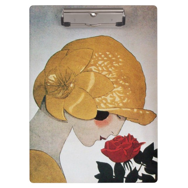 LADY WITH RED ROSE Beauty Fashion Clipboard (Front)