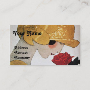 LADY WITH RED ROSE BEAUTY FASHION COSTUME DESIGNER BUSINESS CARD