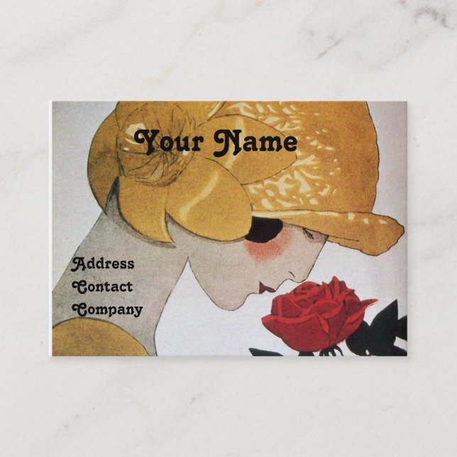 LADY WITH RED ROSE BEAUTY FASHION COSTUME DESIGNER BUSINESS CARD (Front)