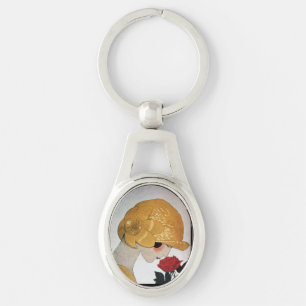 LADY WITH RED ROSE Beauty Fashion Key Ring