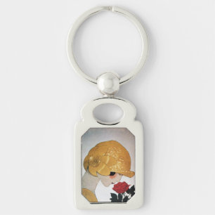 LADY WITH RED ROSE Beauty Fashion Key Ring