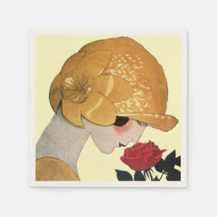 LADY WITH RED ROSE ,Cream Napkin