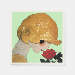 LADY WITH RED ROSE ,Green Napkin