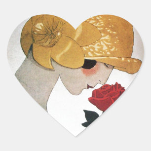 LADY WITH RED ROSE HEART STICKER