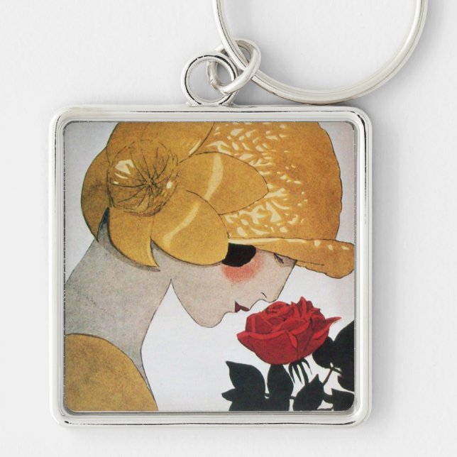 LADY WITH RED ROSE KEY RING (Front)
