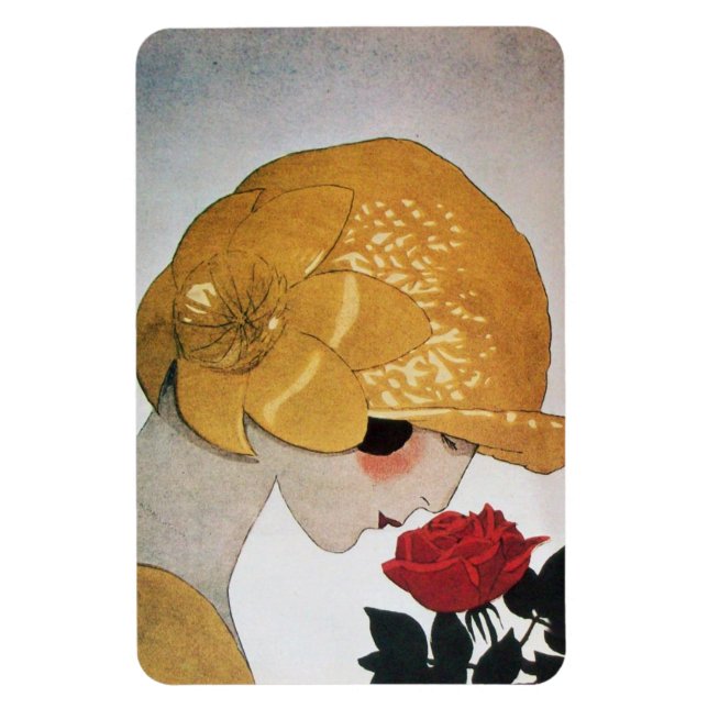 LADY WITH RED ROSE MAGNET (Vertical)