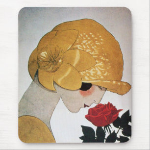 LADY WITH RED ROSE MOUSE MAT