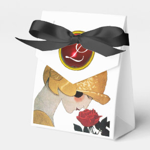 LADY WITH RED ROSE RUBY GEM STONE MONOGRAM FAVOUR BOX