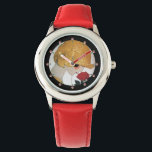 LADY WITH RED ROSE WATCH<br><div class="desc">Vibrant , classy  French Art Deco  high fashion illustration. Portrait of a beautiful young woman wearing a golden hat with flower,  black  white , yellow  , grey colours .Cool , modern and artistic design.</div>